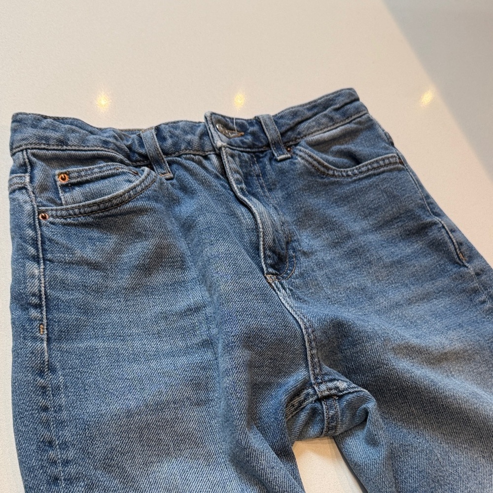 Topshop Moto High Rise Cropped Women's Blue Straight Leg Jeans, Size 26 - Picture 2 of 11